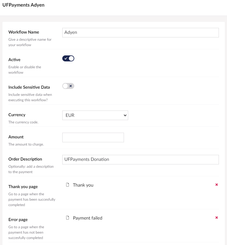 Screenshot configure Adyen workflow