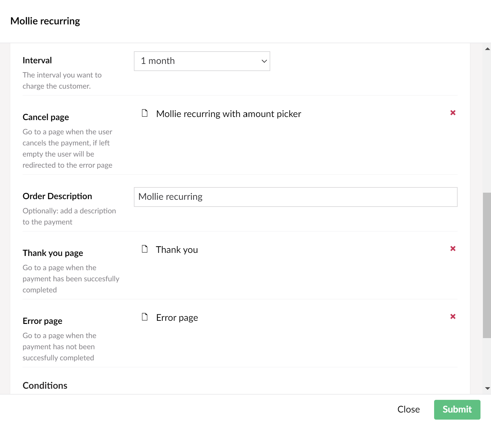 Screenshot configure Mollie Recurring workflow 2