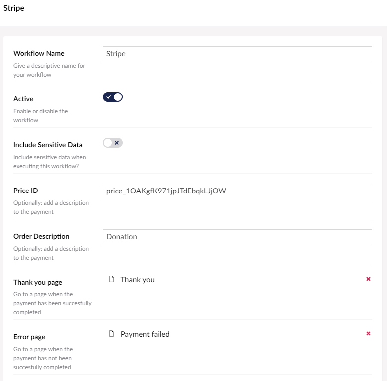 Screenshot configure Stripe workflow